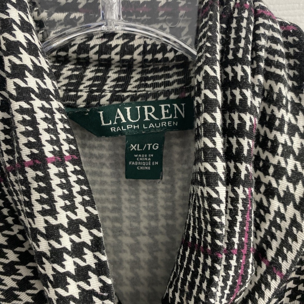 Lauren Ralph Lauren Top Women's XL Short Sleeve Mock Neck Houndstooth Pattern - Picture 2 of 4
